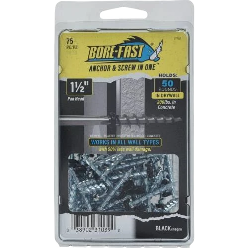 Minimalist Hillman 1-1 2 in. BOREFAST Black Phillips Pan-head Screw Anchors 75-Pack Long-Lasting