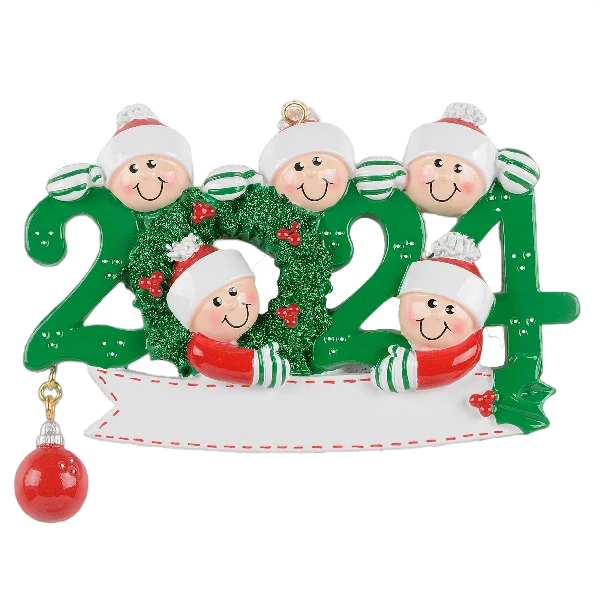 Casual Rudolph Me 2024 Green Red Wreath Family of 5 Personalized Ornament Trendy
