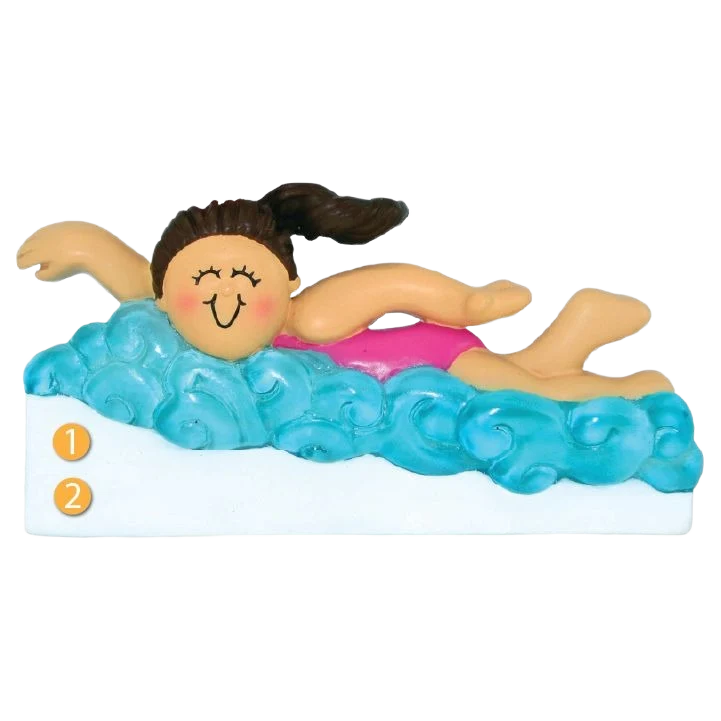 Elegant Ornament Central Personalized Brunette Female Learning to Swim Ornament Specialty