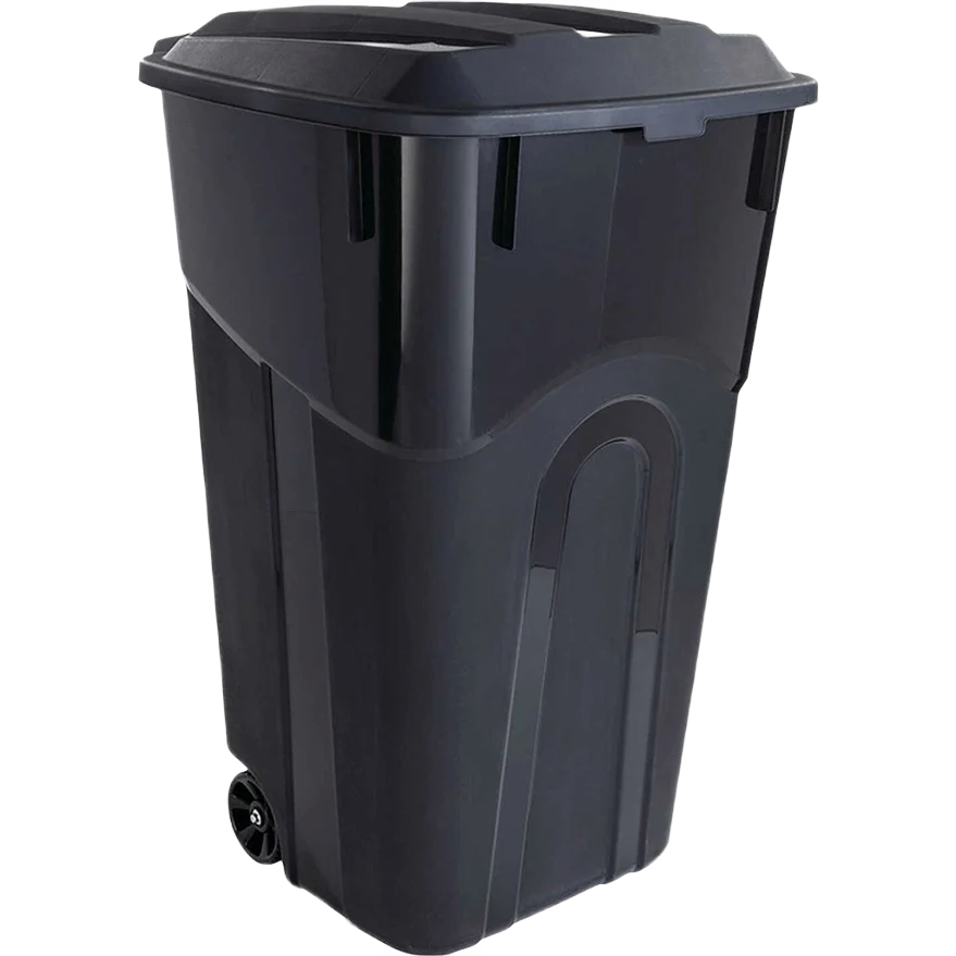 Top-Quality United Solutions Black Wheeled Trash Can with Attached Lid 32 gal. Genuine