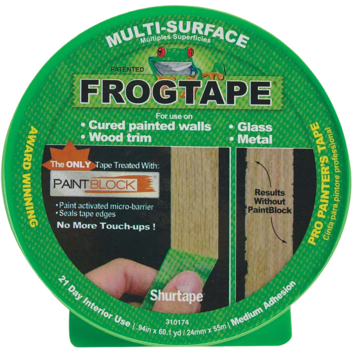 Original Frogtape 0.94 in. Green Multi-Surface Masking Tape 60 yd. Professional