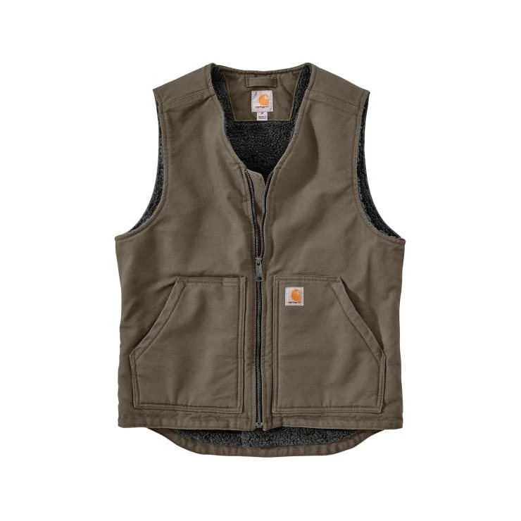 Relaxed Carhartt Men’s Driftwood Washed Duck Sherpa-Lined Vest XL Regular Detailed