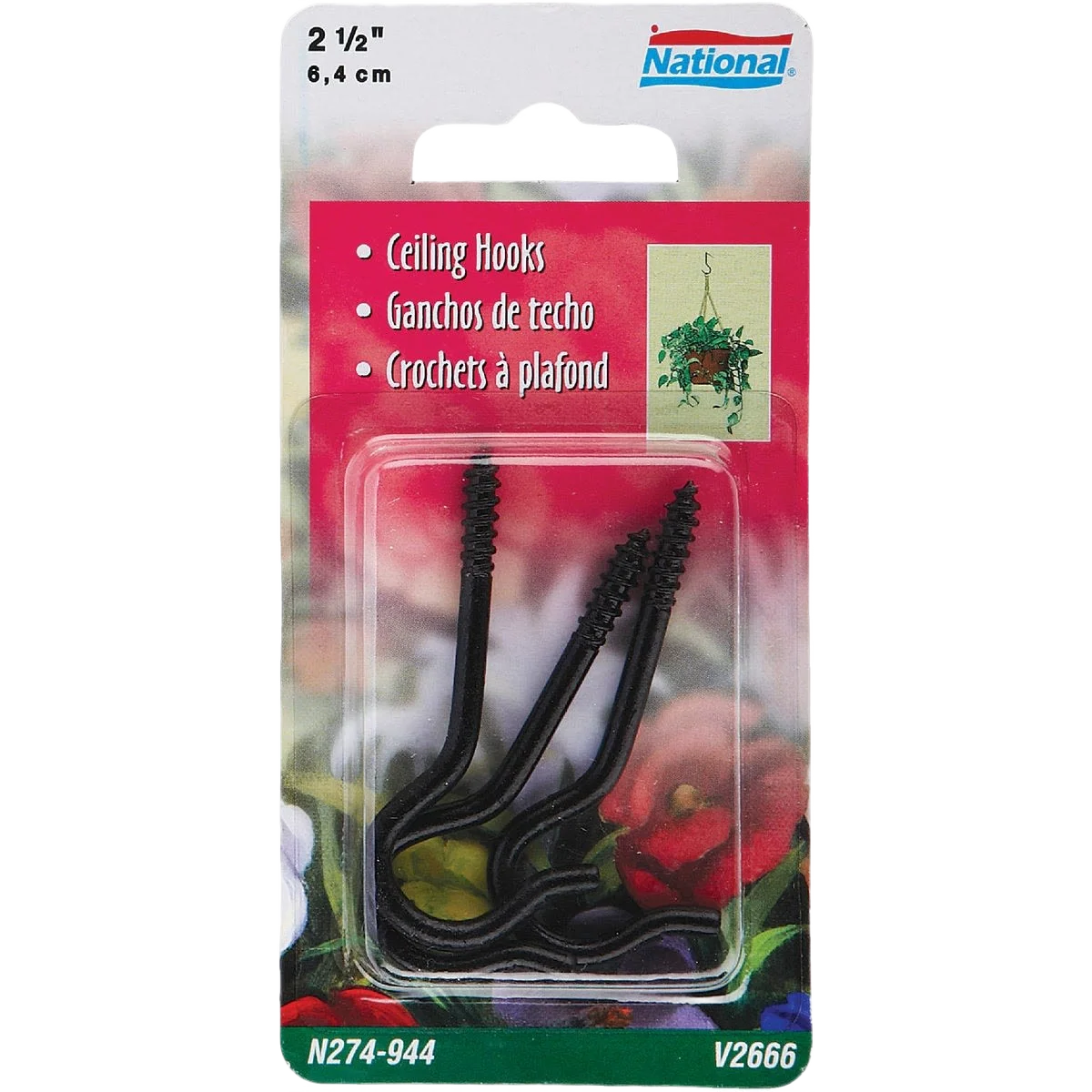 Green National Hardware 2-1 2 Black Ceiling Hook 3-Pack Pure