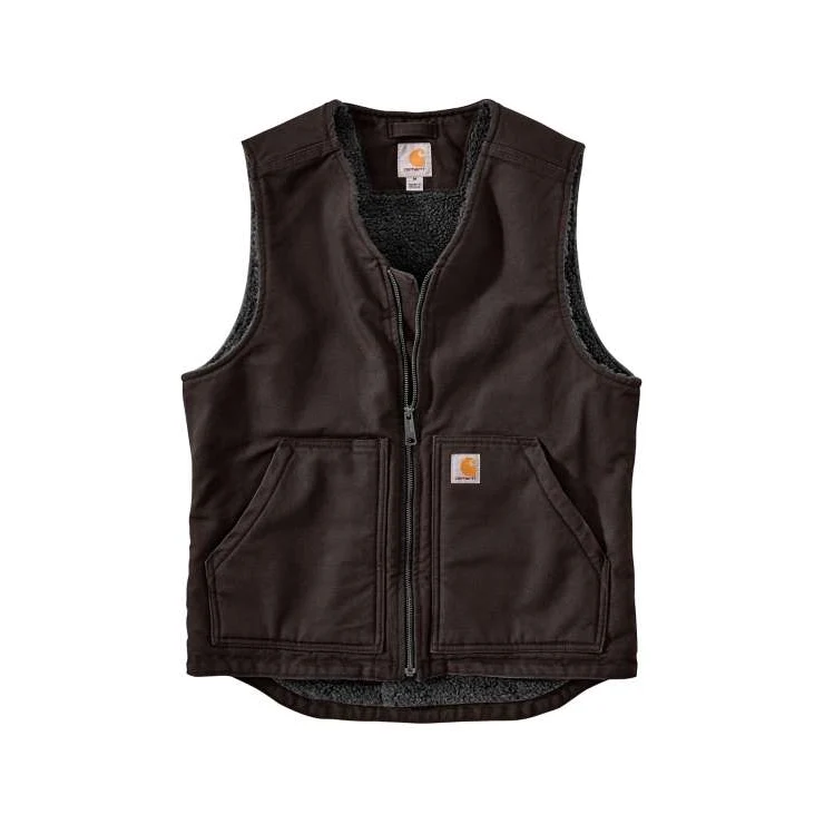User-Friendly Carhartt Men’s Dark Brown Washed Duck Sherpa-Lined Vest XL Regular Lightweight