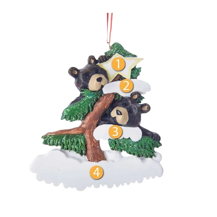 World-Class Kurt S. Adler Personalized Bear Family of 2 on Tree Ornament Stylish