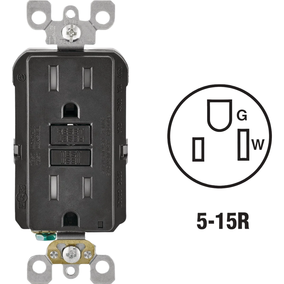 Efficient Leviton SmartlockPro Self-Test Black Commercial Grade 5-15R GFCI Outlet Selected