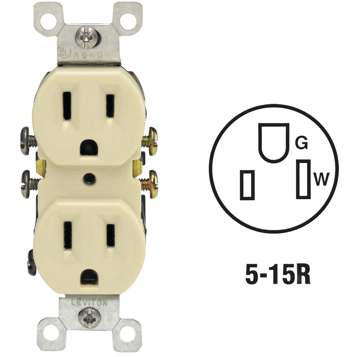 Eco-Friendly Leviton 15 Amp Ivory Shallow Grounded Duplex Outlet Recyclable