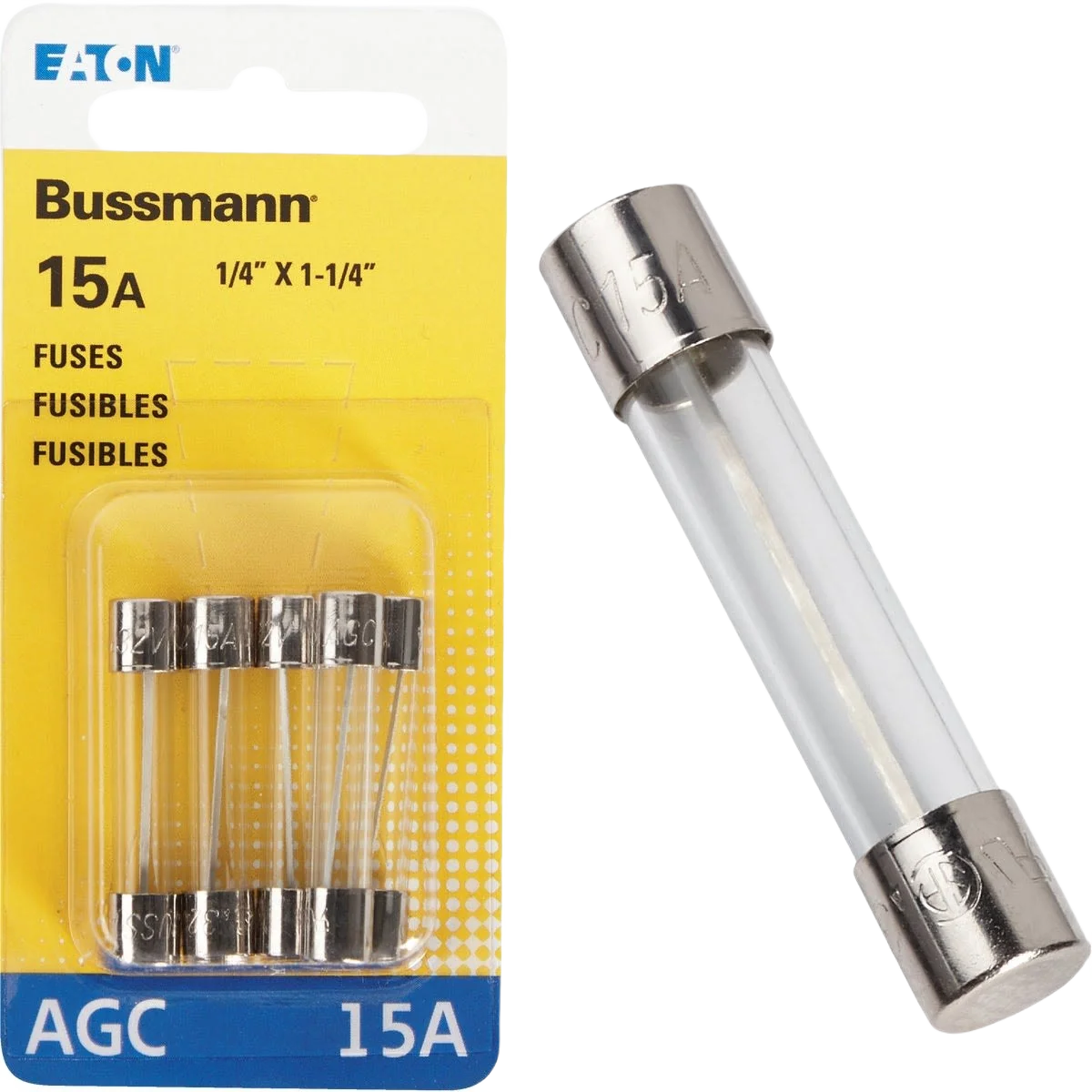 Quality Bussmann Fuses 15A Glass Tube Automotive Fuse 5-Pack Artisan