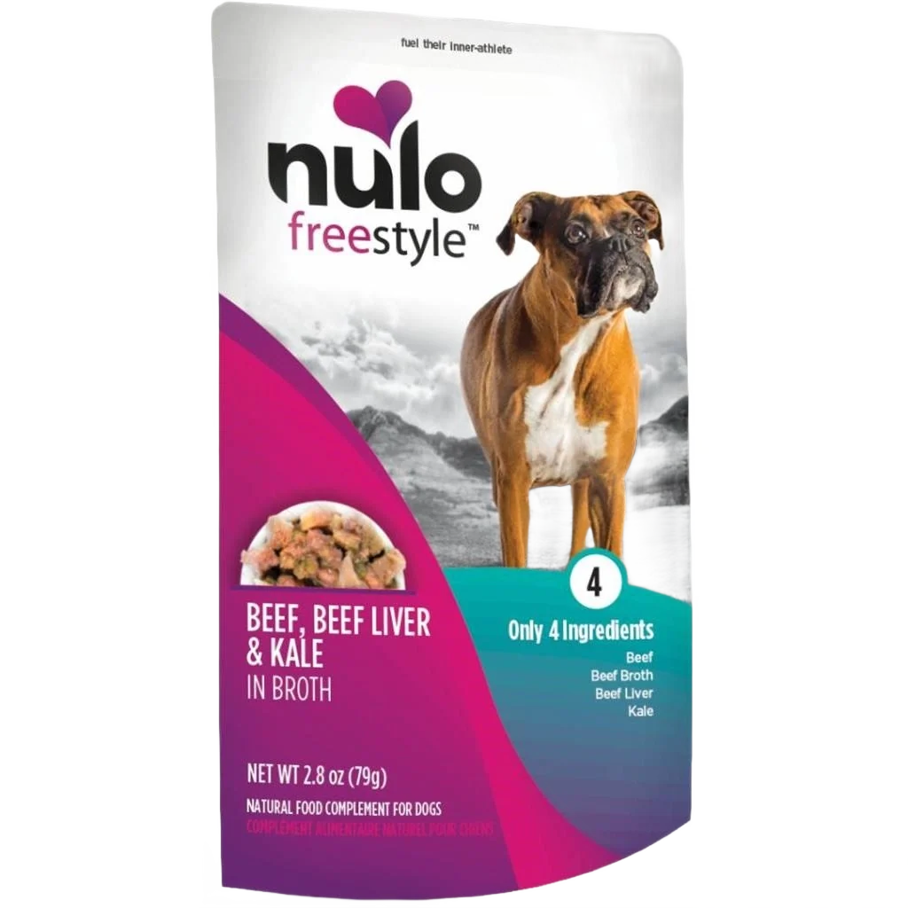 Classic Nulo style Beef Beef Liver Kale in Broth Wet Dog Food Topper 2.8 oz. Reliable
