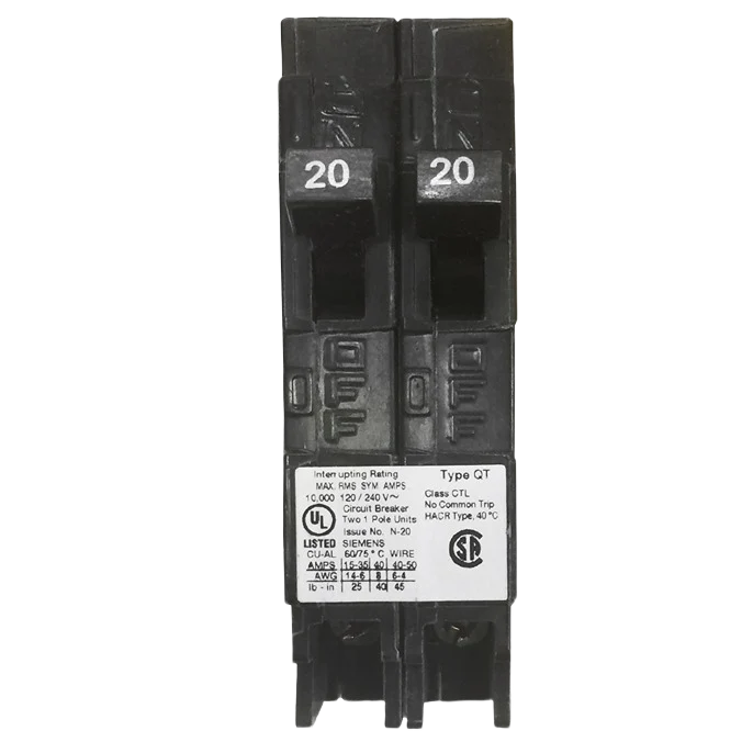 Elite Siemens Q2020 Dual 1-Pole Plug-In Circuit Breaker Proven