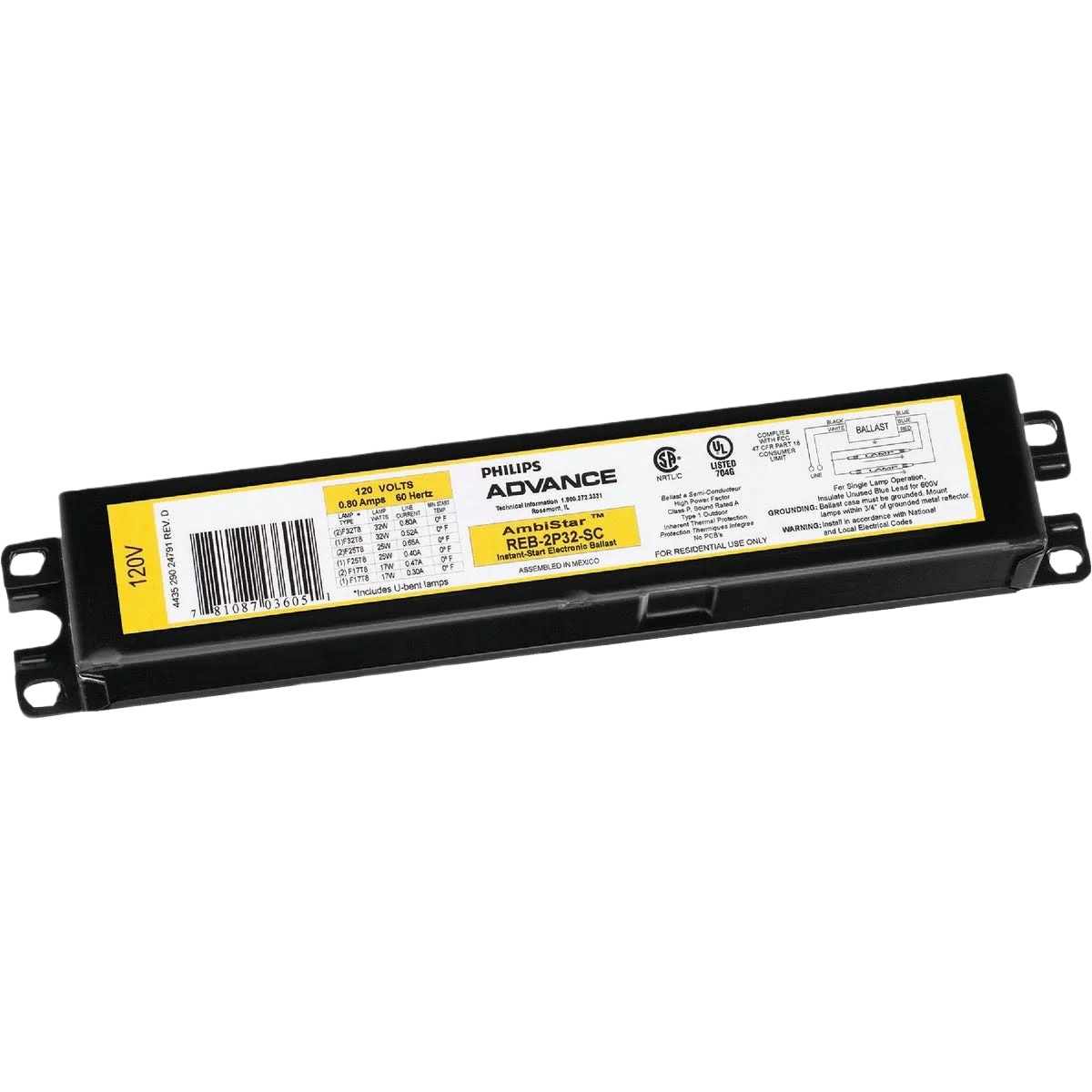 High-Grade Philips Advance Instant Start 59W 120V 3 or 4 Lamp Electronic Ballast Smooth