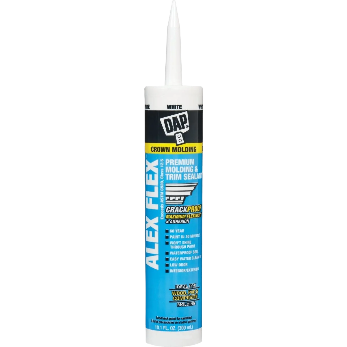 Functional DAP Alex Flex White Premium Molding Trim Acrylic Latex Sealant 10.1 oz. Easy-to-Use