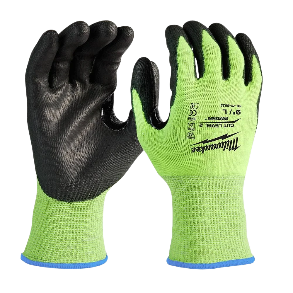 High-End Milwaukee Large Hi-Vis Cut Level 2 Polyurethane Gloves First-Class