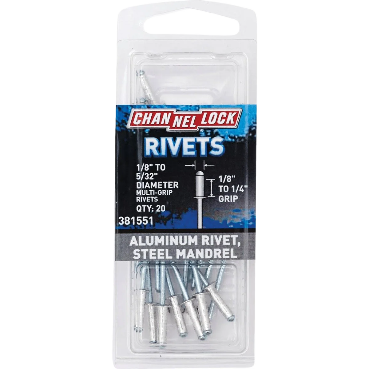 Verified Channellock 1 8 -5 32 x 0.151 -0.315 Grip Aluminum Pop Rivets 20-Pack Dependable