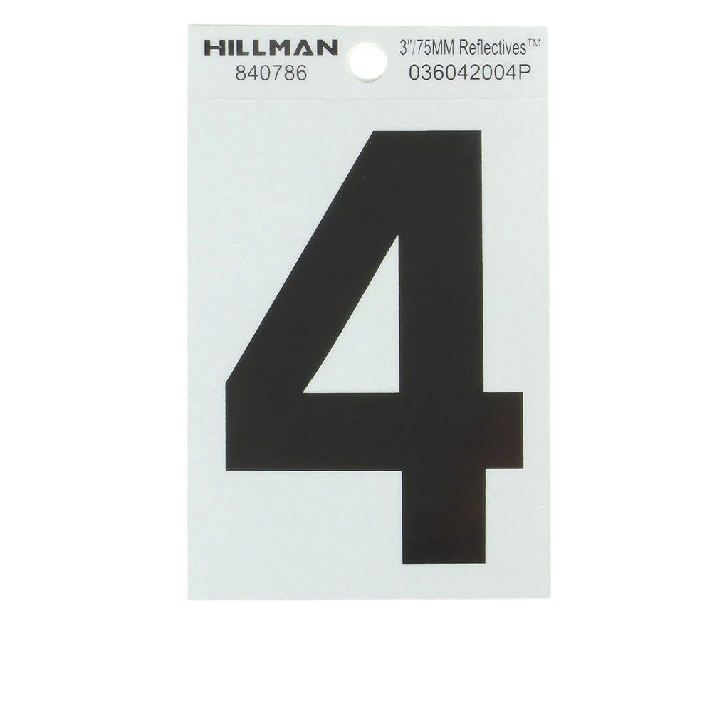 Lightweight Hillman 3-In. Adhesive Black Silver House Number 4 Reusable