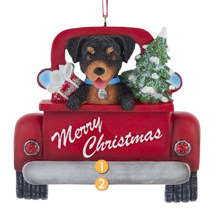 Elite Kurt S. Adler Personalized Merry Christmas Rottweiler In Red Truck Ornament High-Grade