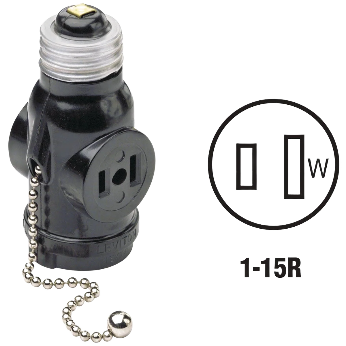 Selected Leviton Black 125V Pull Chain Socket Adapter Detailed