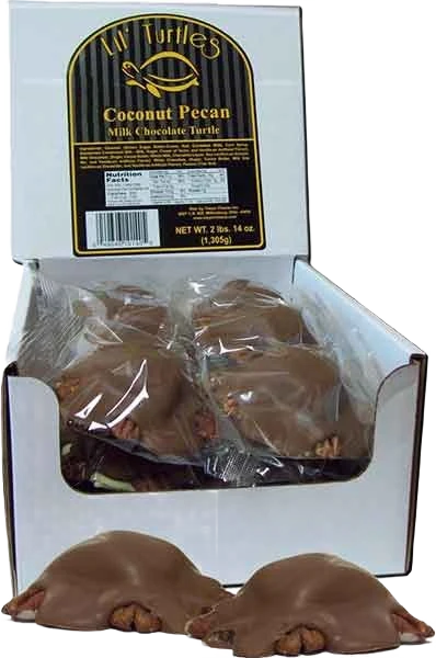 Artisan Lil’ Turtles Individual Coconut Pecan Milk Chocolate Turtle 1.9 oz. Smooth