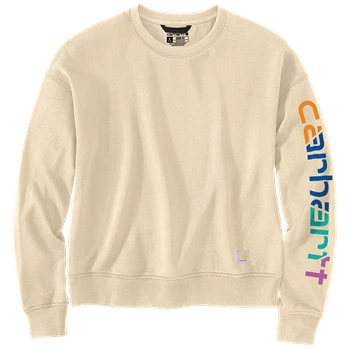 Long-Lasting Carhartt Women’s Medium Oat Milk TENCEL trade Fiber Sleeve Graphic Sweatshirt Practical