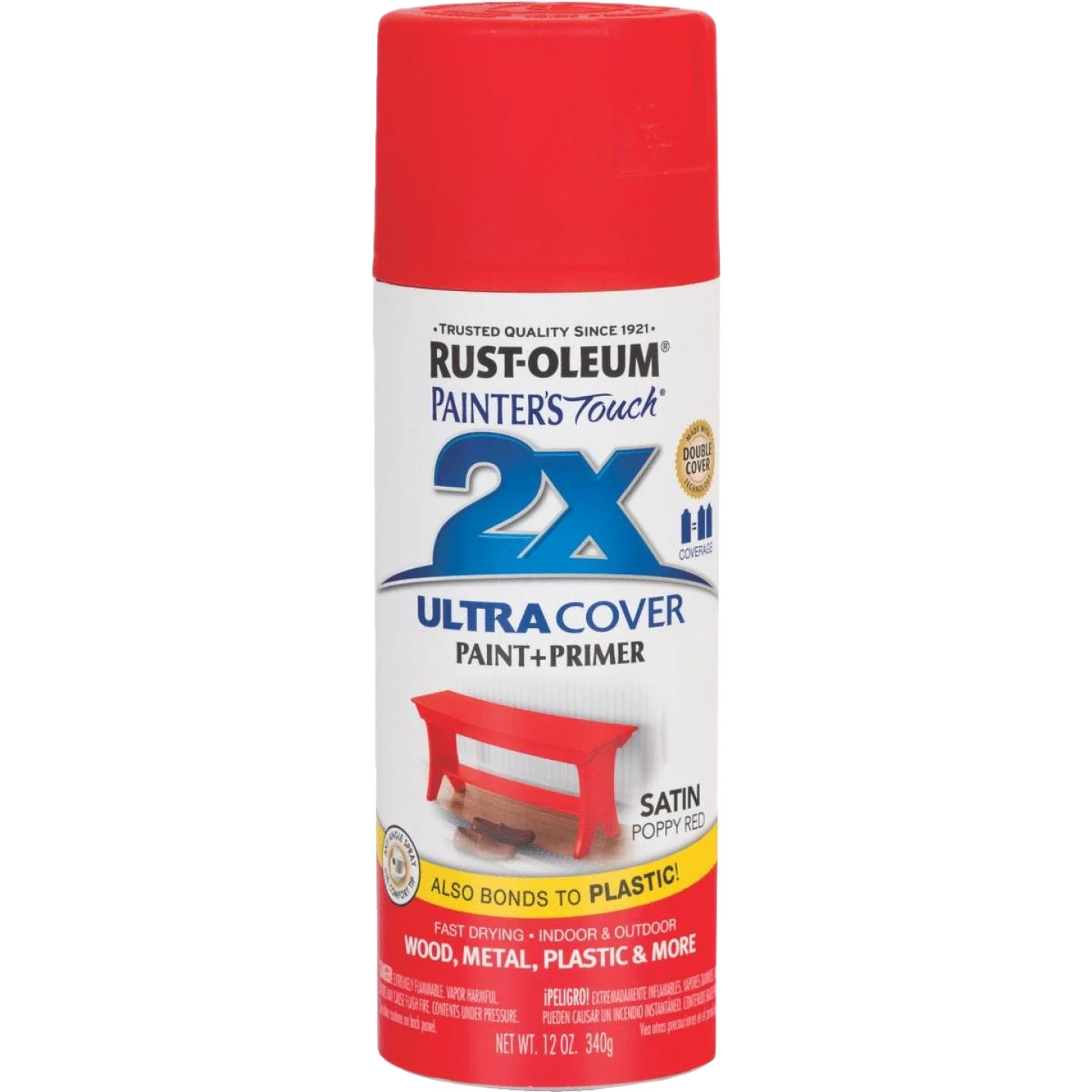 Recyclable Rust-Oleum Painters’ Touch 2X Poppy Red Satin Spray Paint Primer 12 oz. Reusable