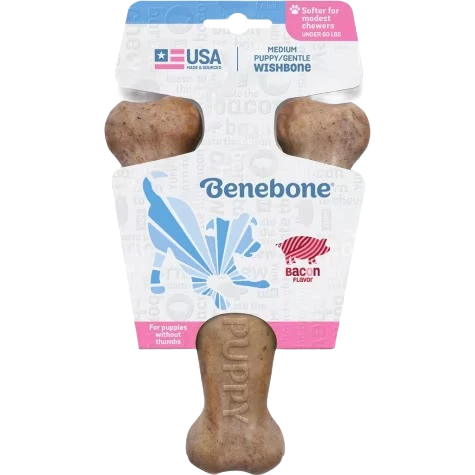 Powerful Benebone Bacon Wishbone Dog Chew Toy Green