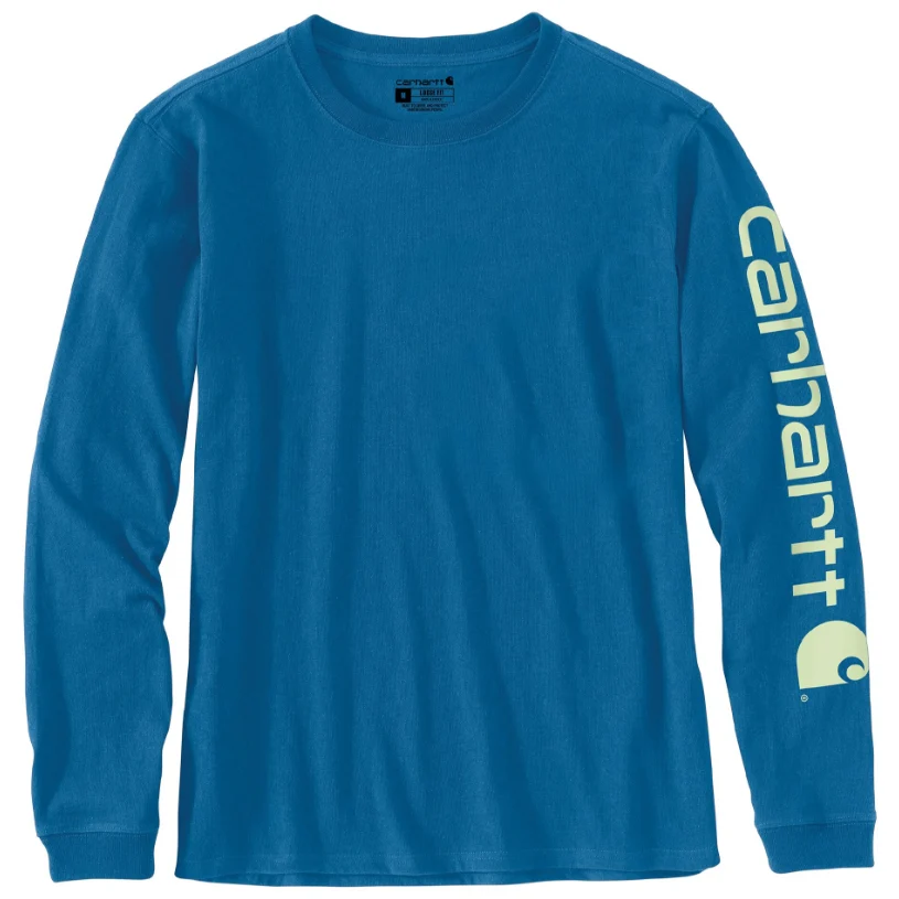 Reliable Carhartt Women’s XL Marine Blue Long Logo Sleeve Graphic Shirt Stylish