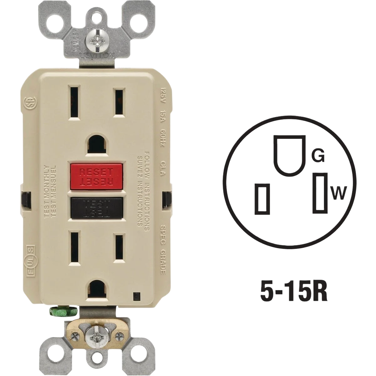 Specialty Leviton SmartlockPro Self-Test Ivory Residential Grade GFCI Outlet Authentic