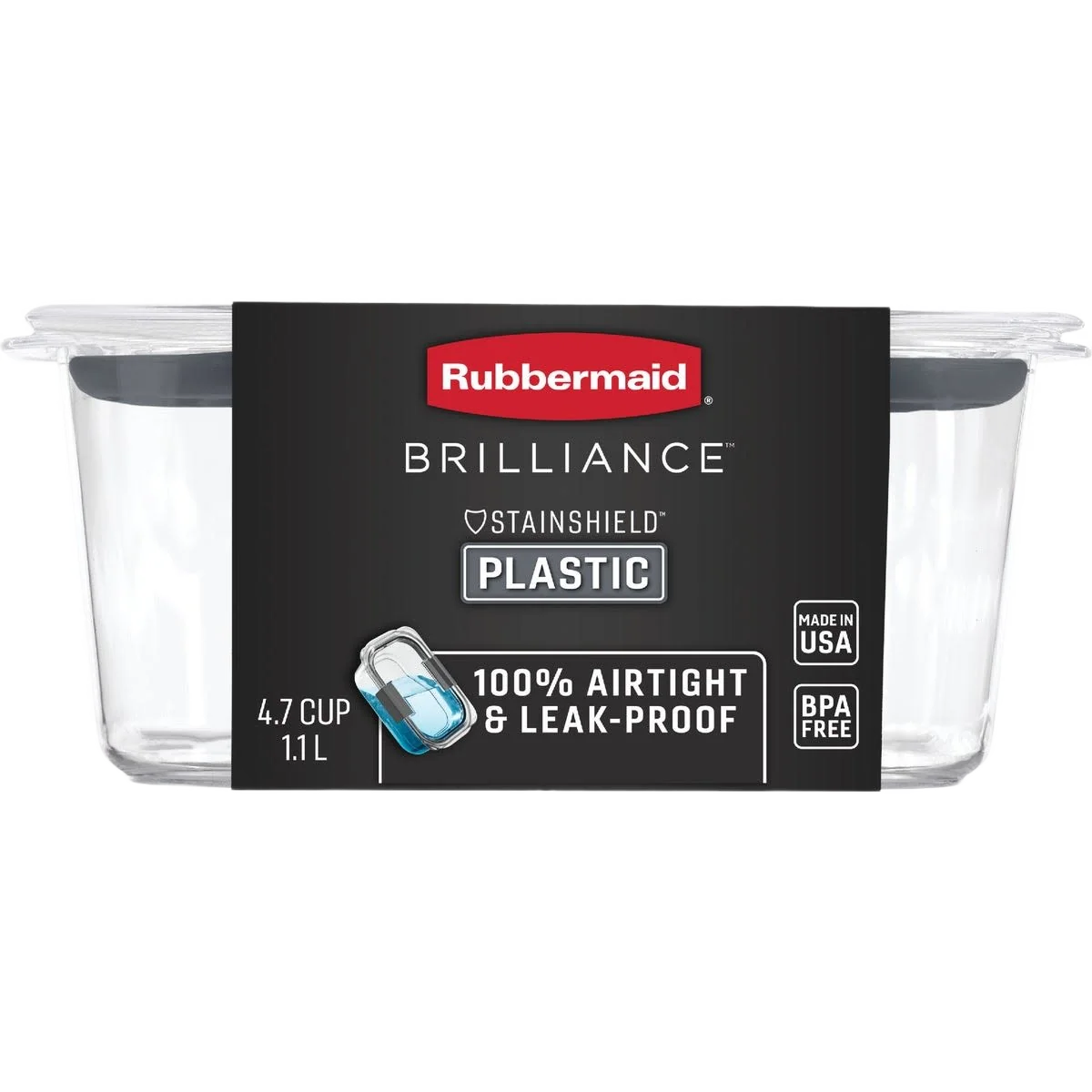 Environmentally Friendly Rubbermaid Brilliance Rectangular Food Storage Container 4.7 cup Breathable