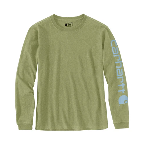 Clean Carhartt Women’s XXL Green Olive Heather Long Logo Sleeve Graphic Shirt Smooth