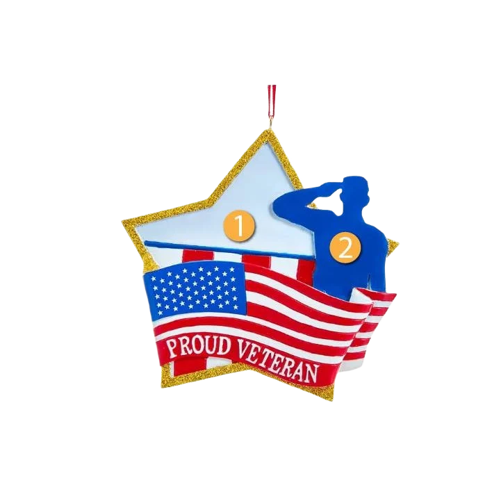 Original Kurt S. Adler Personalized Patriotic Proud Veteran Ornament 4.25 in. Exceptional