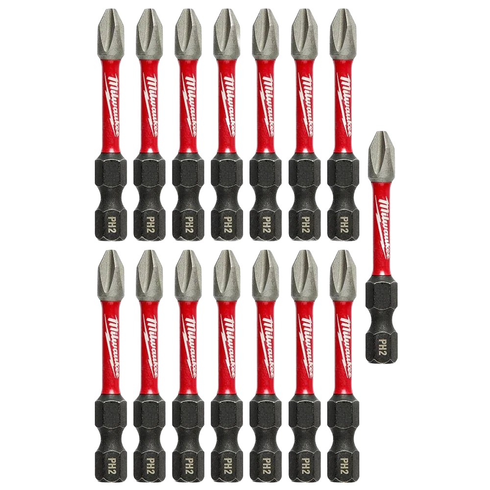 Breathable Milwaukee SHOCKWAVE™ Impact Duty™ 2 PH2 Phillips Bits 15-Pack Classic