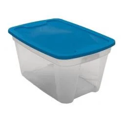 Modern Edge Plastics Clear Storage Tote with Aqua Lid 10 Gallon Authentic