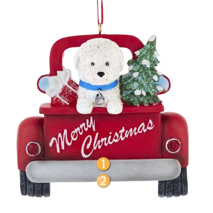 Luxury Kurt S. Adler Personalized Merry Christmas Bichon Frise In Red Truck Ornament User-Friendly