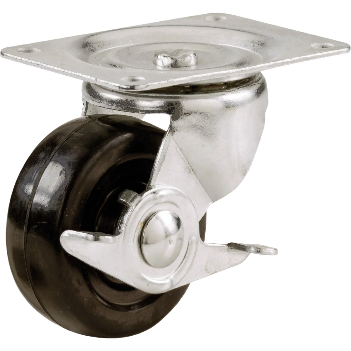 Green Shepherd Hardware 2 Rubber General-Duty Swivel Plate Caster with Brake Selected