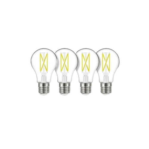 Genuine Satco 10.5 Watt A19 LED Clear Medium Base Light Bulb 4-Pack Clean