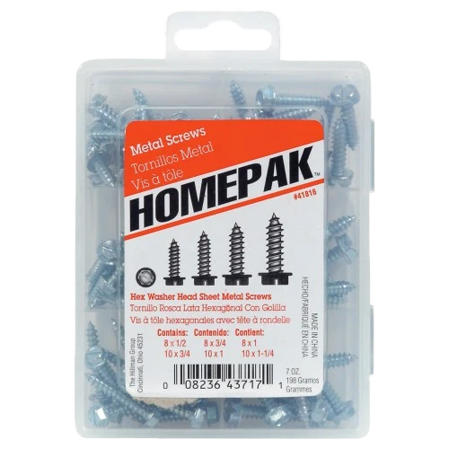 High-Quality Hillman 41816 HOMEPAK Zinc Hex Washer Head Sheet Metal Screw Kit 92 ct Excellent