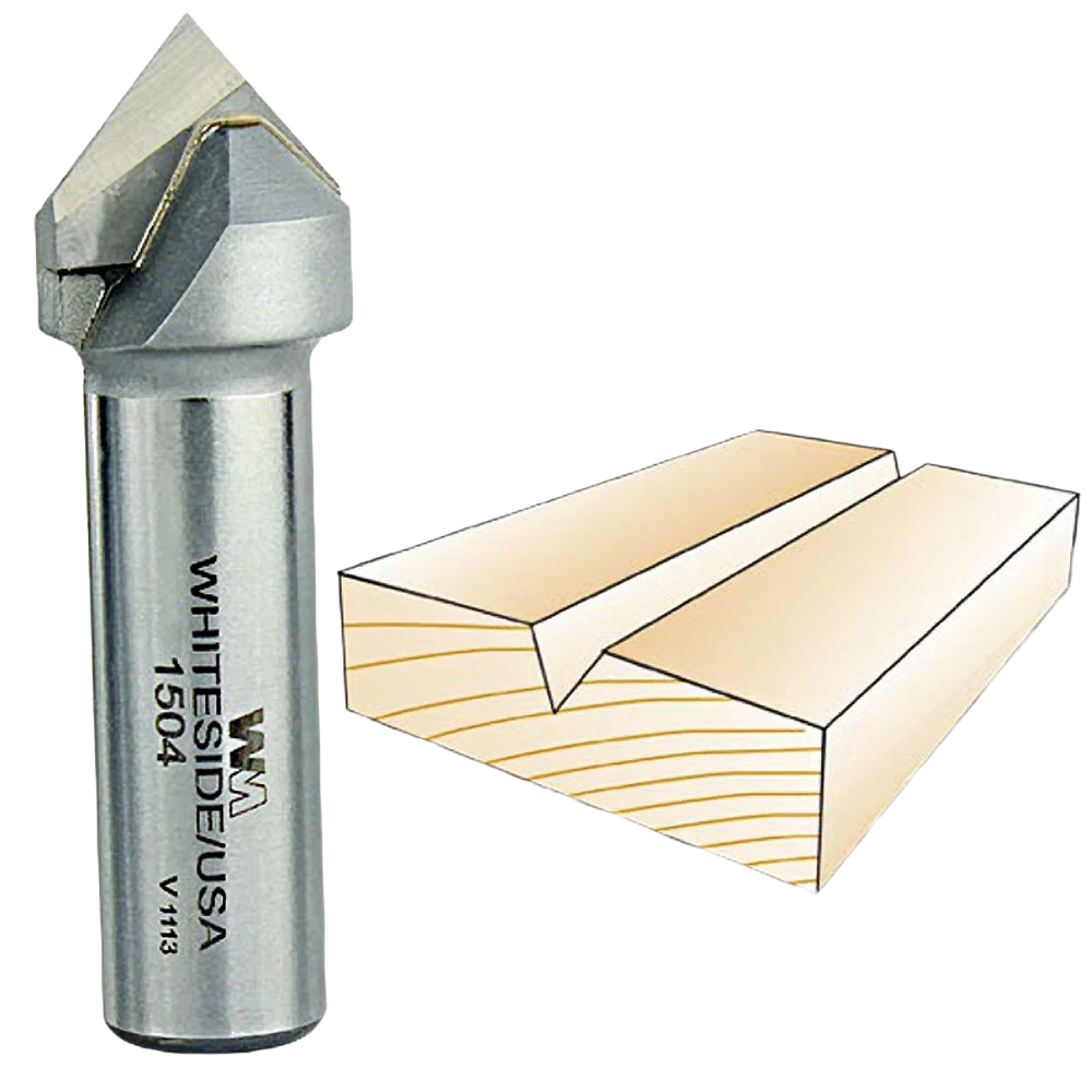 Official Whiteside 90 deg. V-Groove Bit 1 2 in. SH x 3 4 in. CD x 3 8 in. PL Consistent