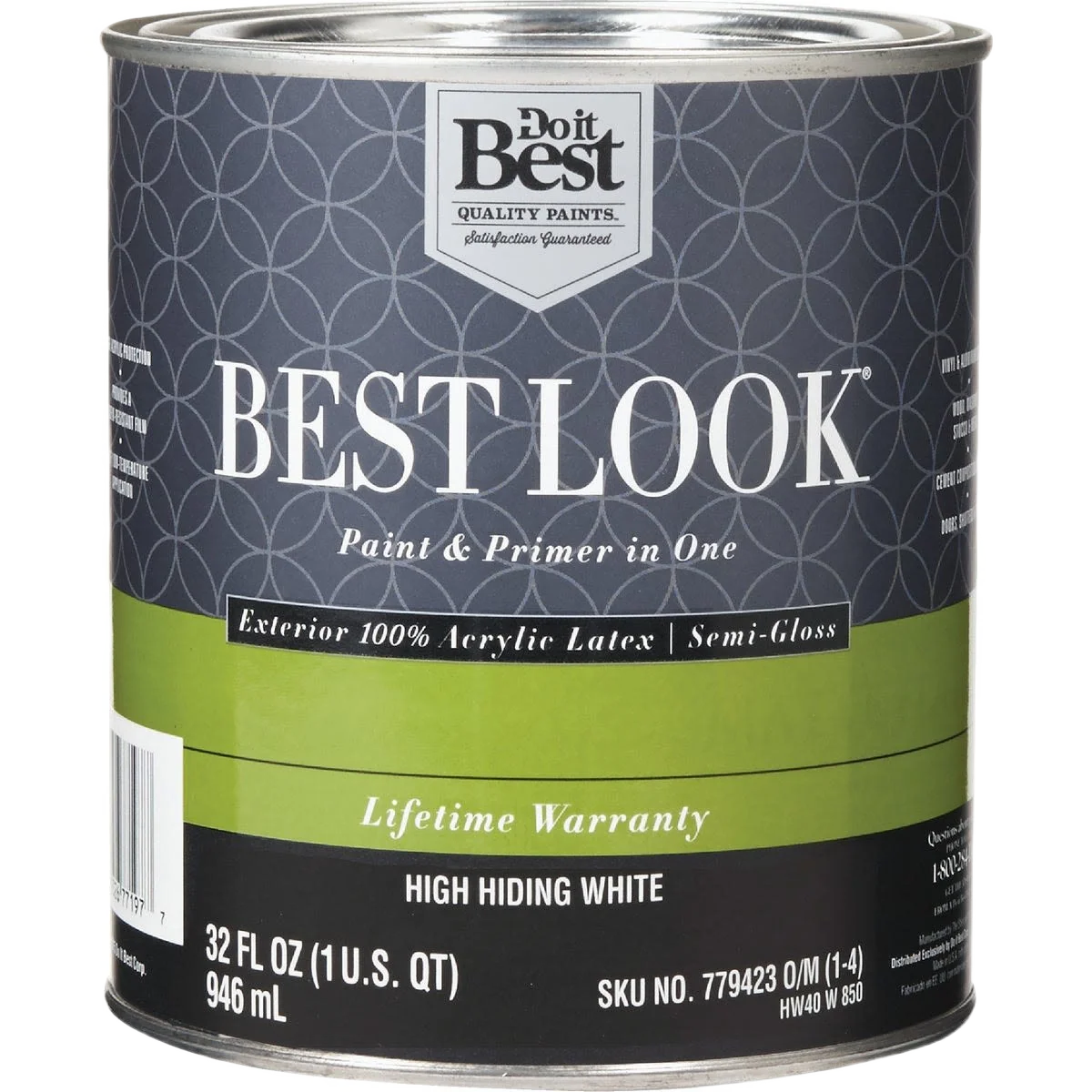 Premium Material Look High Hiding White Acrylic Exterior Semi-Gloss Paint Primer Quart Fine