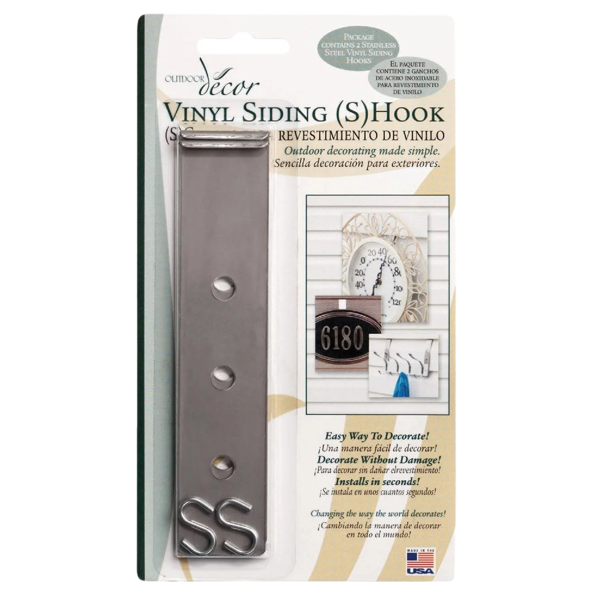 Eco-Friendly Outdoor Decor S-Hook Vinyl Siding Hook 2-Pack Long-Lasting