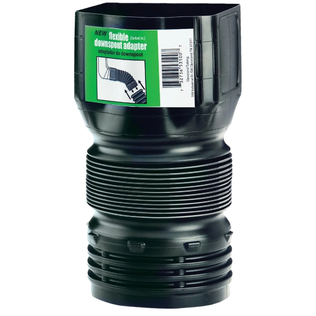 Practical Amerimax Flexible Downspout Adapter 3 In. x 4 In. x 4 In. Green