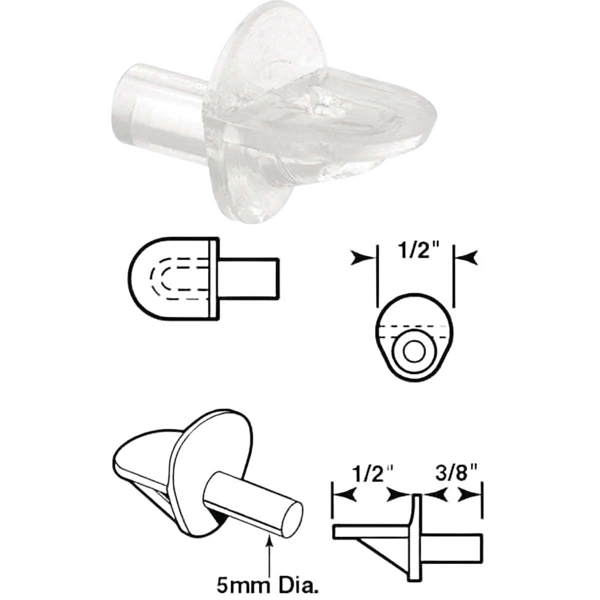 Efficient Prime-Line 1 4 Dia. x 13 16 L Clear Butyrate Shelf Support 8-Ct Easy-to-Use