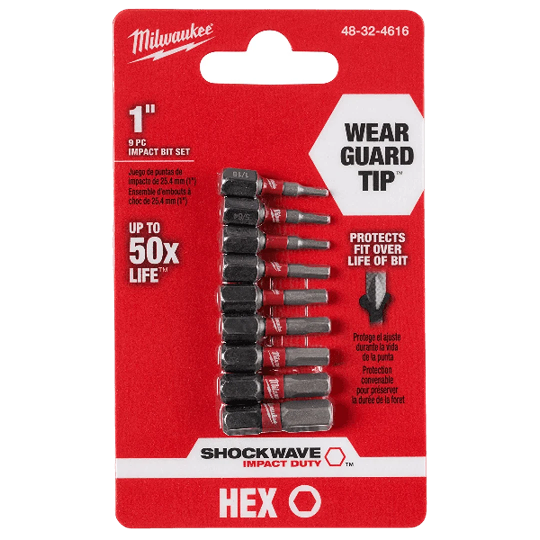 World-Class Milwaukee 9PC SHOCKWAVE™ Impact Duty 1 Hex Insert Bit Set Reusable