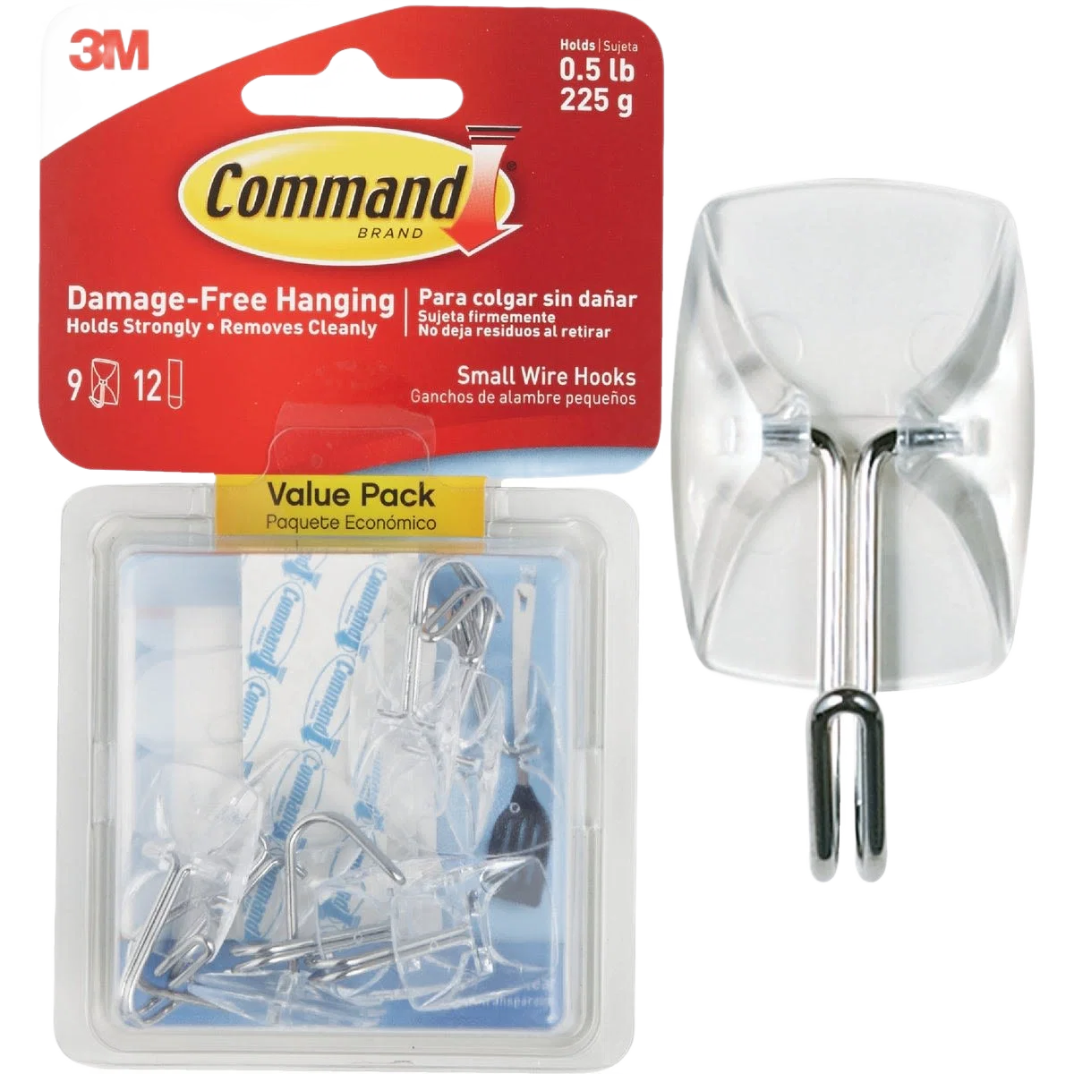 Reusable 3M Command Small Clear Wire Adhesive Hook 9-Pack Crafted