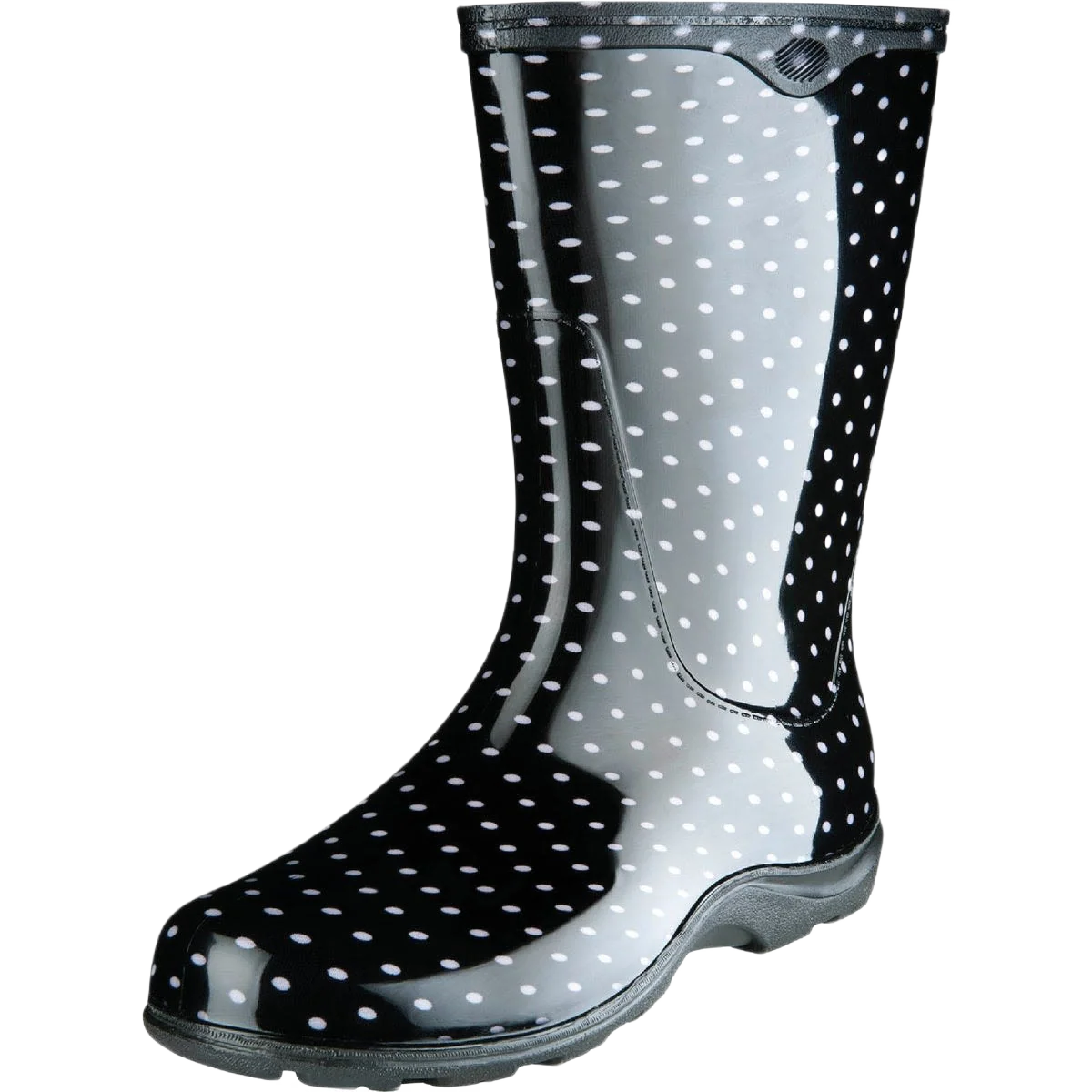 Specialty Sloggers Women’s Black White Rubber Polka Dot Boots Size 9 Enhanced