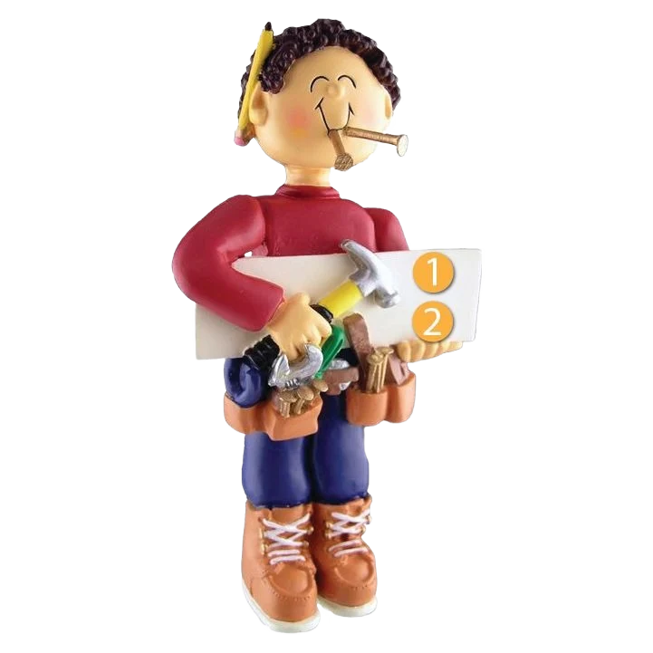 Trusted Ornament Central Personalized Brunette Male Carpenter Ornament Comfortable