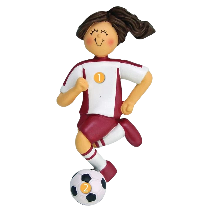 Durable Ornament Central Personalized Brunette Female in Red Soccer Ornament First-Class