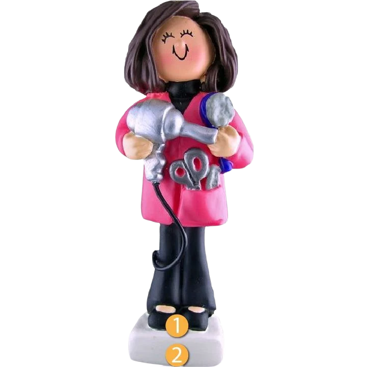 Professional Ornament Central Personalized Brunette Female Hairdresser Ornament Premium Material