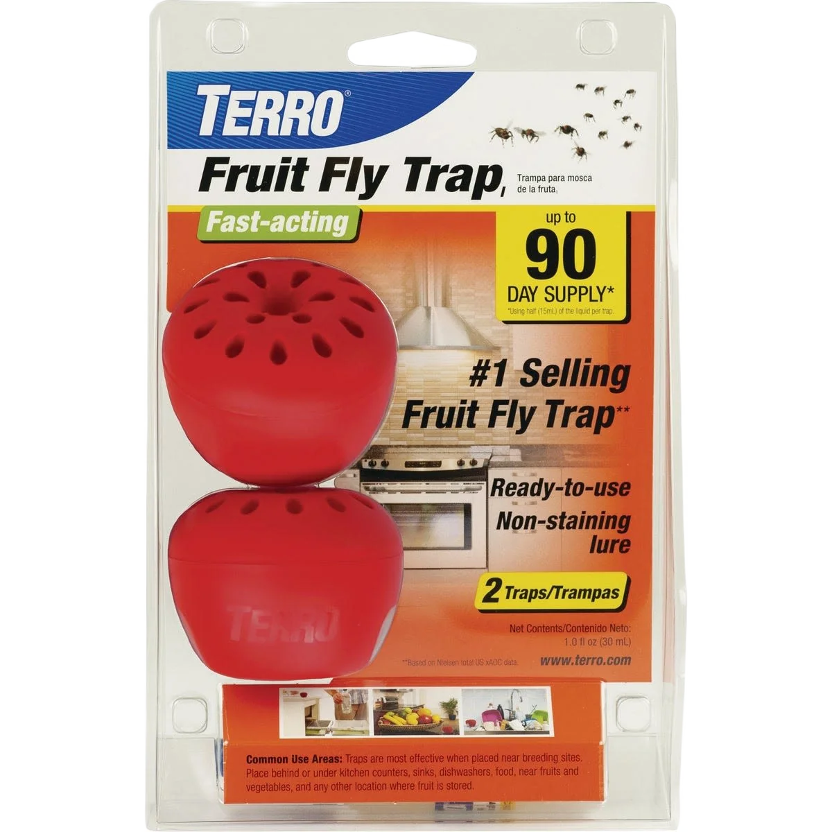 Durable Terro Disposable Indoor Outdoor Fruit Fly Trap 2-Pack Elegant