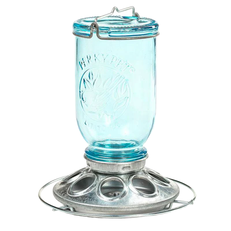 Long-Lasting Perky-Pet Mason Blue Glass Mason Jar Bird Feeder 8 in. Versatile
