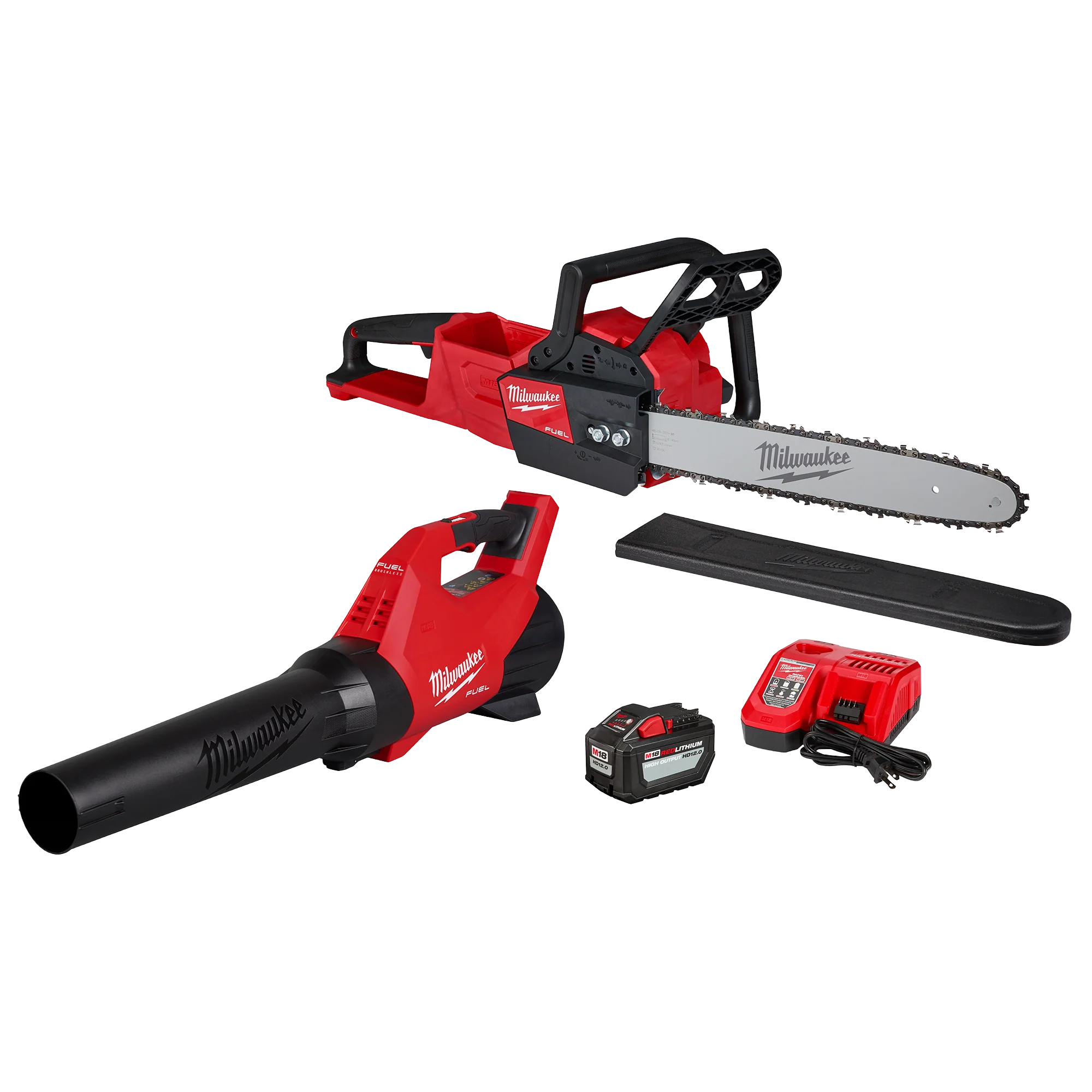 Original Design Milwaukee M18 FUEL 18V Brushless Cordless Dual Battery Backpack Blower Kit w M18 Chainsaw 6 M18 Batteries 3 Chargers Next-Generation